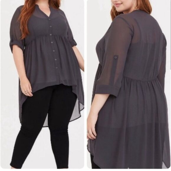 Nwt 2/2x Torrid Lexie Gray Hi-Lo Chiffon Tunic Size #11437435 - Picture 1 of 14